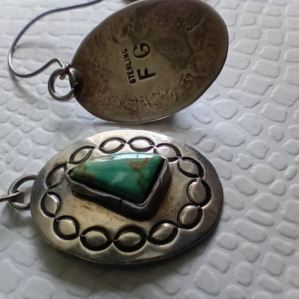 Exquisite Vintage Signed Fred Guerro Sterling and Turquoise Earrings
